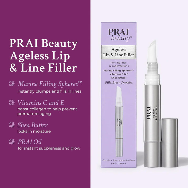 PRAI Beauty Ageless Lip and Line Filler for Instantly Ageless Lips | Lip Serum that Plumps, Smooths, & Fills In Lines | Moisturizing Lip and Line Filler with Vitamins C & E to Boost Collagen Infinity Warehouse