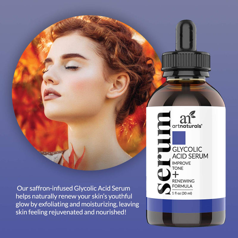 artnaturals Glycolic Serum - Face Serum - Vitamin C and Aloe Vera - Exfoliates and Minimizes Pores, Reduce Acne, Breakouts, and Appearance of Aging and Scars -1 oz. Artnaturals