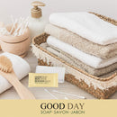 Soap Travel Size Bulk- Hand and Facial Soap - GOOD DAY - 0.85 OZ- 50 White Bars Per Case- Moisturizing - Individually Wrapped for Hotels, Rentals, Charity Donations, spa - Value Pack Good$ Day