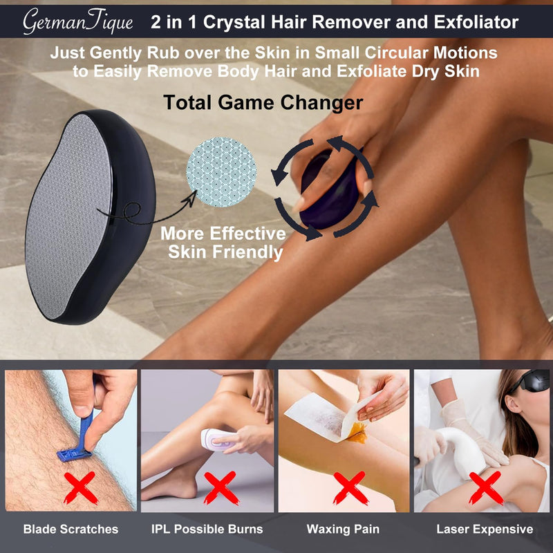 Crystal Hair Eraser,Natural Crystal Hair Remover,Reusable Painless Nano Glass Hair Removal Device Without Shaver,Gentle Crystal Epilator and Exfoliator for Soft Silky Skin(Black) Infinity Warehouse