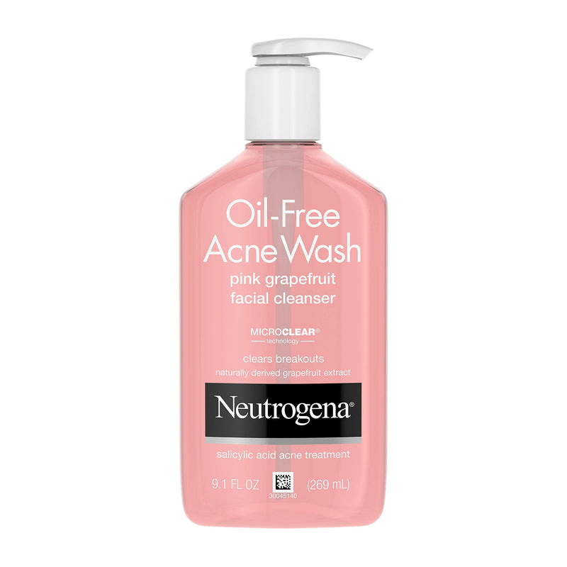 Neutrogena Oil-Free Salicylic Acid Pink Grapefruit Pore Cleansing Acne Wash and Facial Cleanser with Vitamin C, 9.1 fl. oz Neutrogena