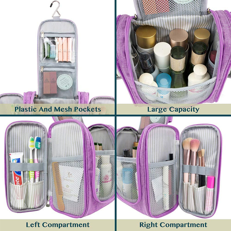 PAVILIA Hanging Travel Toiletry Bag Women Men | Cosmetic, Makeup Organizer Kit for Toiletries Accessories, Bathroom Hygiene, Water Resistant(Purple) PAVILIA