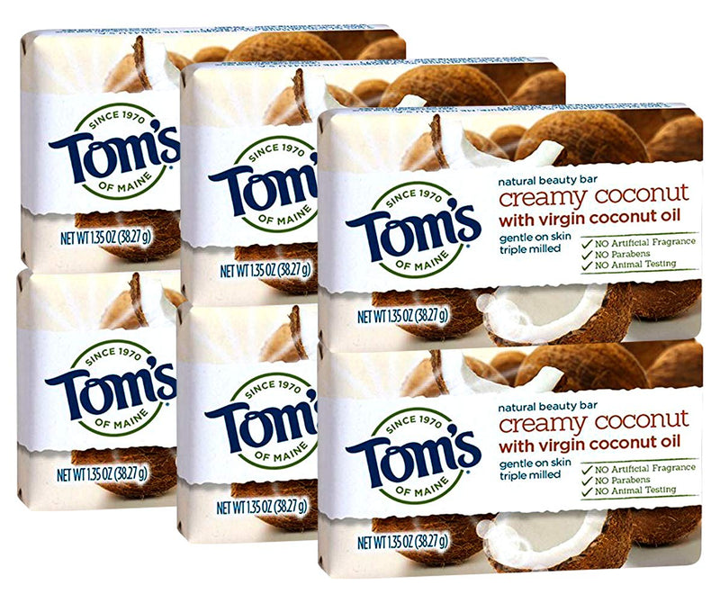 Tom's of Maine Natural Beauty Bar, Coconut, 1.35 Ounce Travel Size (Pack Of 6) Tom's of Maine