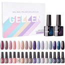 Gellen Gel Nail Polish Kit - With Top Base Coat, 16 Colors Jelly Nail Gel Series Translucent Skin Tones, Trendy Nail Art Glitters Designs DIY Home Gel Manicure Set GELLEN