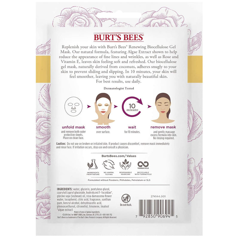 Burt's Bees Renewing Biocellulose Gel Face Mask, Rose Burt's Bees