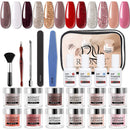 REDNEE Dip Powder 12 Colors Nail Starter Kit with Base Activator and Top Coat 22pcs Gift Set for Nail Art - RE08 Inviting Color REDNEE