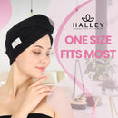 HALLEY Cotton Hair Towel Wrap (3 Packs) Super Absorbent Fast Drying Turbans for Thick, Wet Hair with Button (Black) Infinity Warehouse