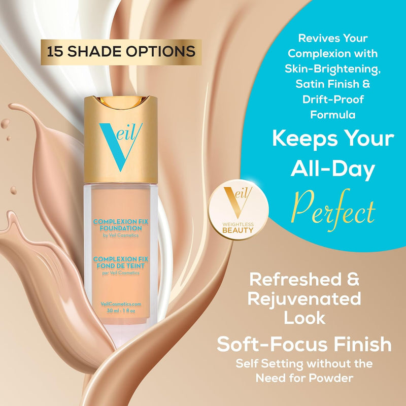 Veil Cosmetics Complexion Fix Liquid Foundation – Buildable Coverage – Water-Resistant, Hypoallergenic, Oil-Free, Cruelty-Free & Vegan – Lightweight & Brightening – Long Lasting (2N Light Neutral) Infinity Warehouse