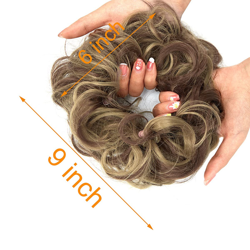 OKHOTY 2PCS Messy Bun Hair Piece Thick Updo Scrunchies Hair Extensions Ponytail Hair Accessories Ash Blonde(Light Brown Mix Ash Blonde) OKHOTY
