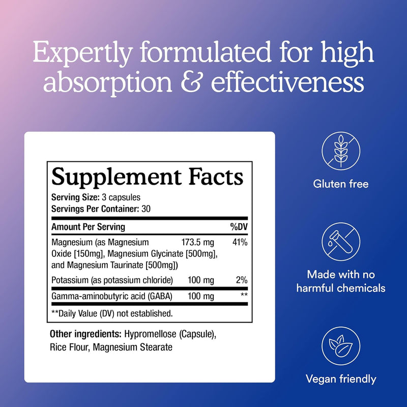 MitoQ Triple Magnesium Complex | Magnesium Glycinate, Taurinate, Oxide with GABA for Heart Health, Stress Management, & Deeper Sleep | High Absorption | 90 Capsules Infinity Warehouse