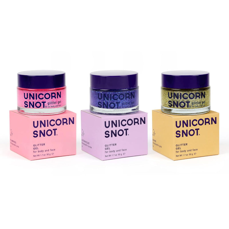 Unicorn Snot Face & Body Glitter Set - Cosmetic-Grade Holographic Gel Makeup Kit for Festivals, Raves, Cosplay - Safe for Face, Easy Application & Removal, 1.7oz (3 Pack, Disco, Sky, Ultraviolet) Infinity Warehouse