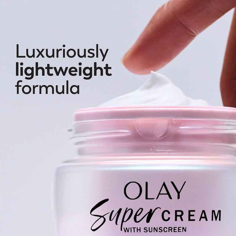 Olay Super Cream with Sunscreen SPF 30, 1.7 oz, Ultra Lightweight Face Moisturizer - Vitamin C & E, Hyaluronic Acid, Niacinamide, Collagen Peptide - Hydrate, Smooth, Brighten, Firm, and Protect - Infinity Warehouse
