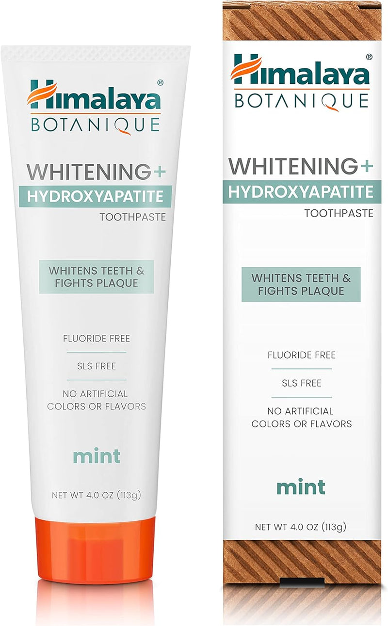 Himalaya Botanique Whitening + Hydroxyapatite Toothpaste for Whiter Teeth & Fresher Breath, Fights Plaque with Hydroxyapatite Support & Mint Flavor, Fluoride Free, SLS Free, & Vegan, 4.0 oz, 4 Pack Infinity Warehouse