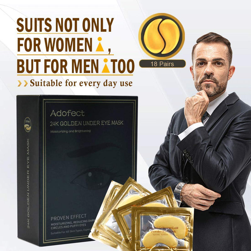 Adofect 25 Pairs 24K Gold Eye Mask Collagen Eye Mask, Under Eye Gel Pads, Under Eye Mask for Deep Moisturizing, Wrinkle, Eye Bags, Dark Circles & Puffiness, Refresh Your Eyes, 25 Pairs Adofect