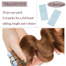 20 PCS Rooted Tape In Hair Extensions Real Human Hair Invisible Seamless Skin Weft Body Wave Highlight Double Side Tape Remy Human Hair Extensions Wavy For Women (24'',50g/20pcs,