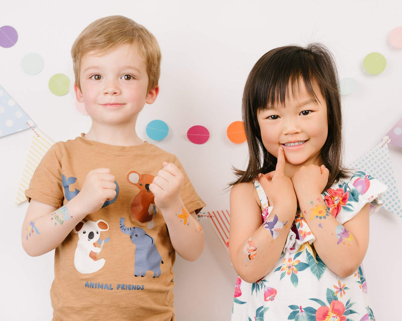 PapaKit Party Dinosaurs 36 Temporary Fake Tattoo Set, 18 Individually Wrapped Sheets | Kids Girls & Boys Birthday Party Favor Gift Reward, Non-Toxic Food Grade Ingredients Safe Removable PapaKit