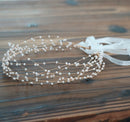BABEYOND Bridal Headpiece Rhinestone Wedding Headband Pearl Vintage Wedding Hair Bands for Brides with Lace Ribbon (White Beads) BABEYOND