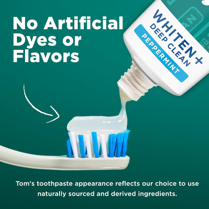 Tom's of Maine Whiten Plus Deep Clean Whitening Toothpaste, Natural Whitening Toothpaste with Plant-Based Cleansers, Enamel Safe, Whitens Without Causing Sensitivity, Peppermint, 4.0 oz (Pack of 3) Infinity Warehouse