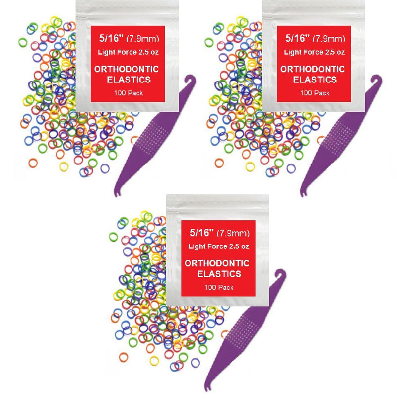 5/16 Inch Orthodontic Elastic Rubber Bands, 300 Pack, Neon, Light 2.5 Ounce Small Rubberbands Dreadlocks Hair Braids Fix Tooth Gap, Free Elastic Placer for Braces Prairie Horse Supply