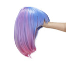 SWACC 10 Inch Blue Pink Ombre Multi-Colored Short Straight Bob Wig with Bangs Synthetic Colorful Cosplay Daily Party Flapper Wig for Women and Kids with Wig Cap SWACC