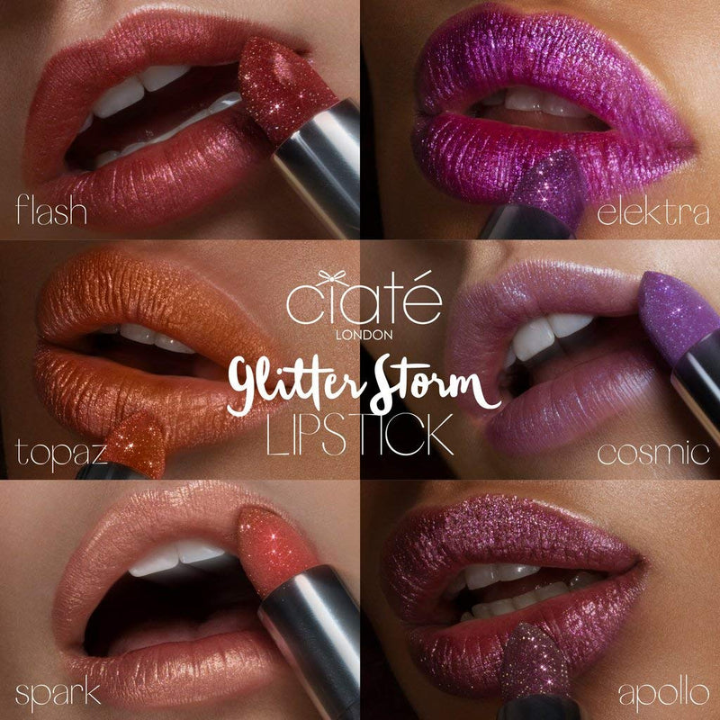 Ciate London Glitter Storm Lipstick! Shimmery Sparkly Magical Metallic Glitter Lipstick 3D Shade! Choose from Six Colors! Sexy High Fashion Colors! (Topaz) Ciate London