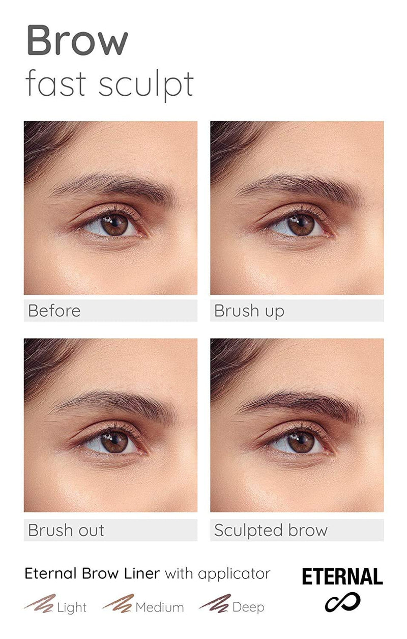 Eternal Automatic Water Resistant Eyebrow Liner with Shaping Comb – Long Lasting, Professional and High Precision Brow Definer with No Sharpening, Retractable Twist Up Mechanism (Light Brown) Eternal