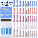 Ejiubas 500Pcs Long Press on Nails - Glossy Coffin Stick Glue on Nails Acrylic Press ons False Nails Set for Women Ballerina Fake Nail Tips Art Salon Kit with Nail Glue Nail File Ejiubas