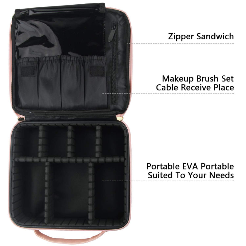 Relavel Travel Makeup Train Case Makeup Cosmetic Case Organizer Portable Artist Storage Bag with Adjustable Dividers for Cosmetics Makeup Brushes Toiletry Jewelry Digital Accessories (Pink) Relavel
