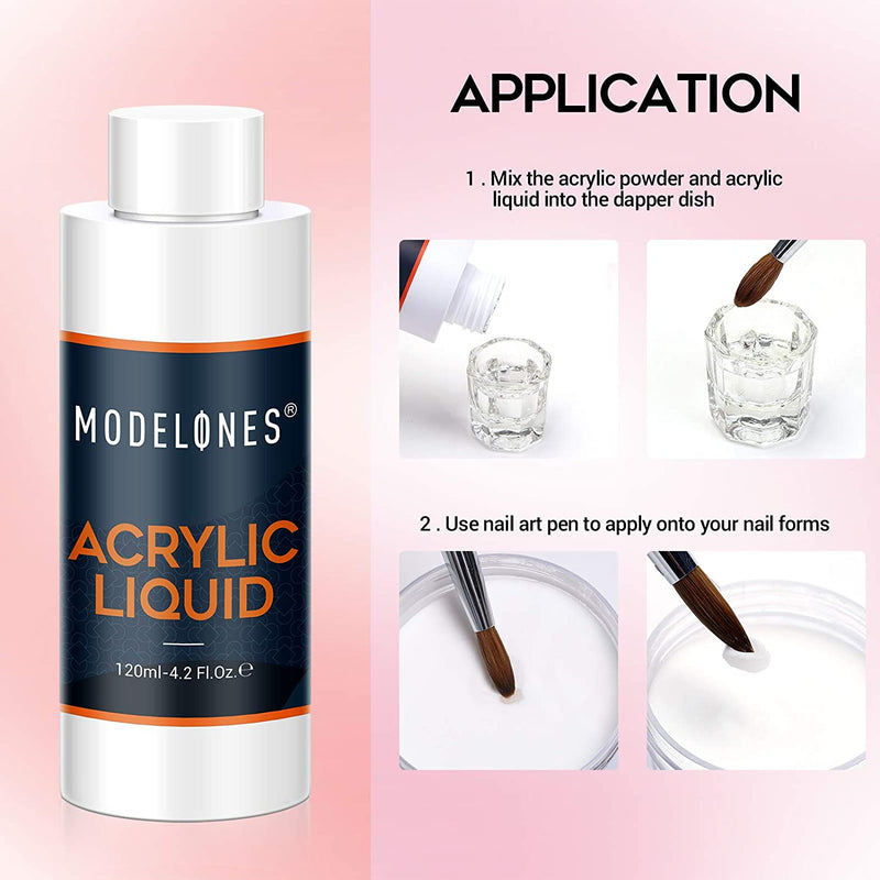 Modelones EMA Acrylic Liquid Monomer 120ml/4oz, Acrylic Nail Liquid for Professional Acrylic Powder Nail Extension Nail Art System MMA-FREE, Low-Odor, Non-Yellowing, Quick Dry, Christmas Gift modelones