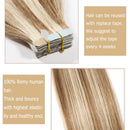 40pcs Rooted Tape in Remy Human Hair Extensions 100g Ash Brown mixed Bleach Blonde 20 inch Highlighted Long Straight Remy Skin Weft Invisible Double Sided Tape +20pcs Tapes20inch
