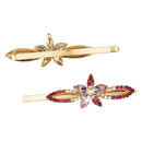 LUX ACCESSORIES Set of 2 Gold Flowers White Pink Marquise Hair Pins LUX ACCESSORIES