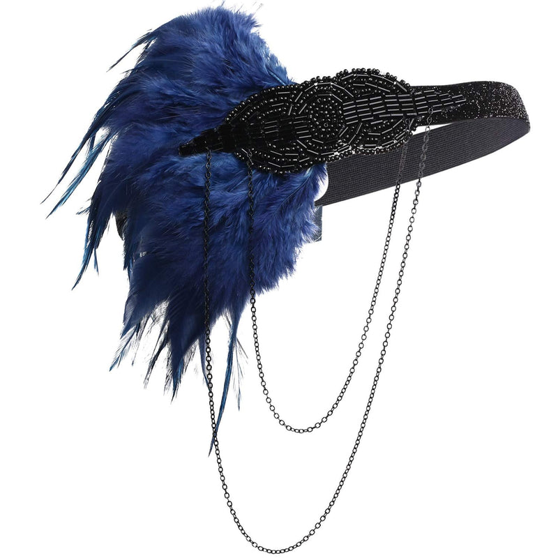 BABEYOND 1920s Flapper Headband Roaring 20s Great Gatsby Headpiece Beaded Feather Headband 1920s Flapper Gatsby Hair Accessories Blue BABEYOND