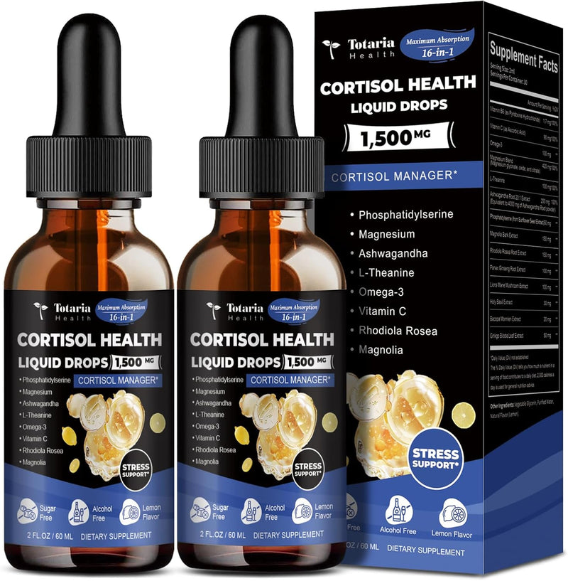 cortisol Supplement Liquid Drops Hormone Balance for Women Men with Magnesium Complex,Ashwagandha,Rhodiola Rosea,L Theanine,Phosphatidylserine Supplements Mood, Focus, Sleep Support 2 FL.OZ Infinity Warehouse