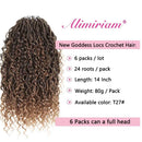 Alimiriam New Goddess Locs Crochet Hair 14 inch 6 Packs Faux Locs Wavy Crochet Curly Hair Faix Locs Crochet with Curly Ends River Curls Crochet Hair (14" 6Packs T1B/27