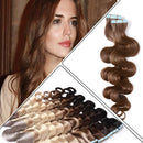 Wavy Tape in Hair Extensions Human Hair 100g 40pcs Body Wave 18 inch Light Brown Long Soft Remy Hair Skin Weft Seamless Invisible Double Side Tape