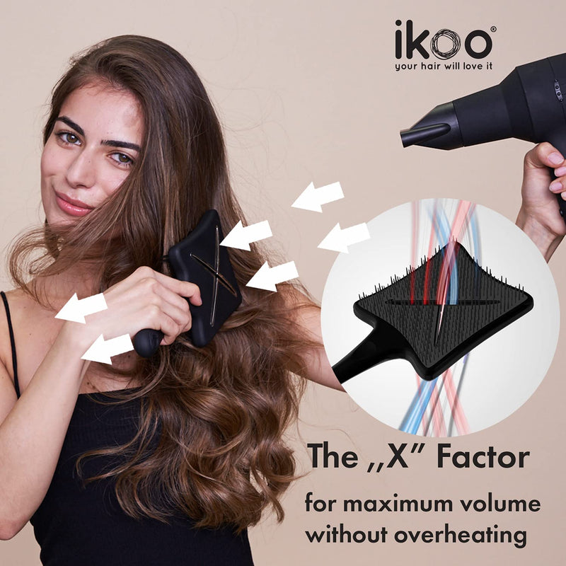 ikoo Paddle X Pops Hair Brush for Women, Small, Scalp Massaging Bristles for Detangling Wet or Dry Hair, X-Vent Releases Excess Hot Air for Easy Blow Drying, Cruelty-Free - Acrylic, Beluga Black ikoo
