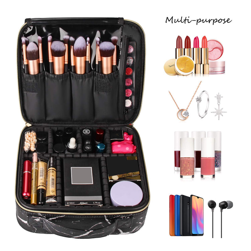 Relavel Travel Makeup Train Case Makeup Cosmetic Case Organizer Portable Artist Storage Bag with Adjustable Dividers for Cosmetics Makeup Brushes Toiletry Jewelry Digital Accessories (Marble, Black) Relavel