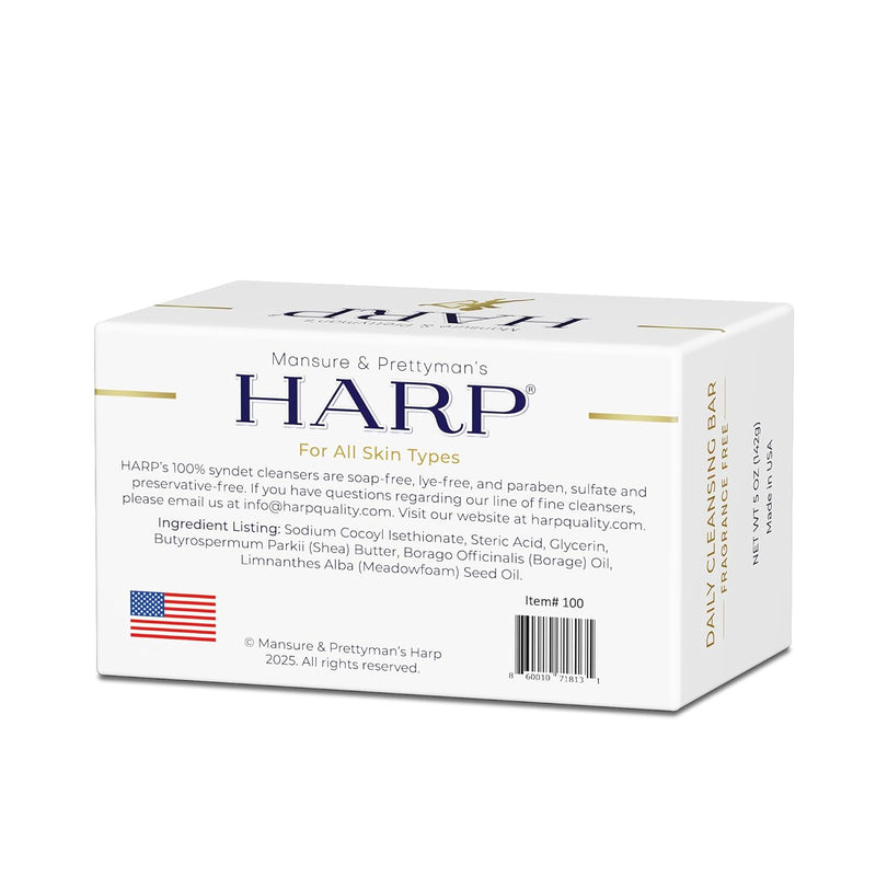 HARP pH-Balanced (5.0-6.0) Body Wash Bar. 100% Syndet. Protects Moisture Barrier For Sensitive, Dry or Irritated skin. + Shea Butter/Borage Oil. Non-Comedogenic. FRAGRANCE FREE Infinity Warehouse