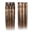 Highlighted Clip in Hair Extensions Medium Brown & Dark Blonde 8 inch Remy Human Hair Skin Weft Clip ins Full Head 8pcs 18 Clips Soft Straight Hair for Women Party 8-24 inch Ombre 45g