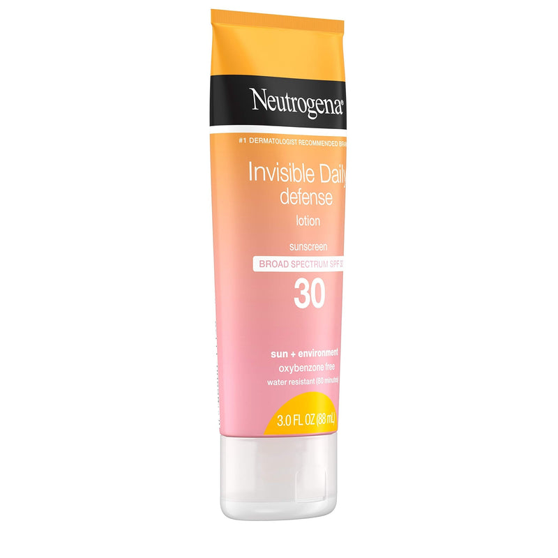 Neutrogena Invisible Daily Defense Sunscreen Lotion, Broad Spectrum SPF 30, Oxybenzone-Free & Water-Resistant, Sun & Environmental Aggressor Protection, Antioxidant Complex, 3.0 fl. oz Neutrogena