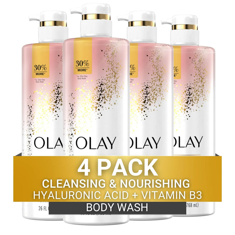 Olay Cleansing & Moisturizing Womens Body Wash 4ct with Vitamin B3 and Hyaluronic Acid 26 fl oz (Pack of 4) Infinity Warehouse