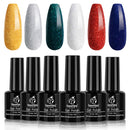 Beetles Gel Nail Polish Set, Chrismas New Year Kit Sparkle Green Glitter Gold Silver Dark Green Dark Red Soak Off Nail Lamp LED Cured, 7.3ml Each Bottle for Nail Art Design Holiday Gift beetles Gel Polish