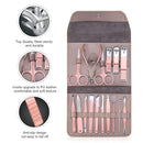 Leipple Manicure Set Professional Nail Clipper Kit Pedicure Kit - 16 pcs Stainless Steel Grooming Kit - Nail Care Tools with Luxurious Leather Travel Case (Silver Grey) Leipple