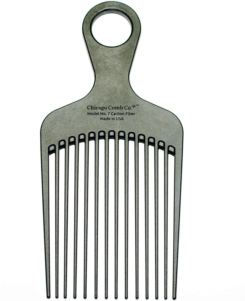 Chicago Comb Model 7 Carbon Fiber Pick Comb, for Long Thick Curly & Afro Hair, Black Color, 6 inches (15 cm) Chicago Comb
