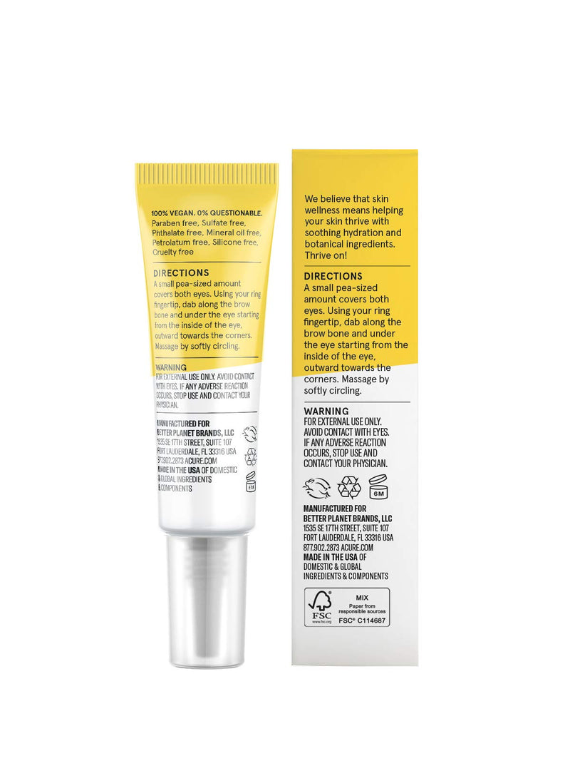 ACURE Brightening Eye Contour Gel | 100% Vegan | For A Brighter Appearance | Seaweed & Hibiscus Extract - Rejuvenates, Hydrates & Soothes | All Skin Types | 0.5 Fl Oz Acure