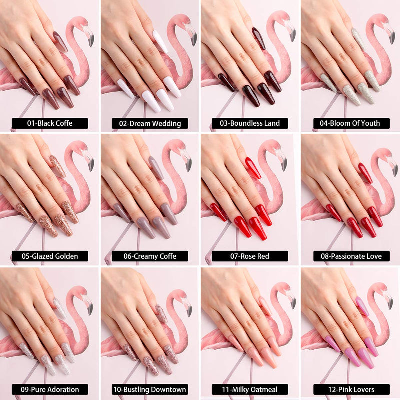 REDNEE Dip Powder 12 Colors Nail Starter Kit with Base Activator and Top Coat 22pcs Gift Set for Nail Art - RE08 Inviting Color REDNEE