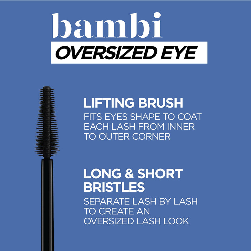 L'Oreal Paris Bambi Oversized Eye Washable Mascara, Instant Lash Stretch and Volume, Lifts, Curls and Extends Lash Length, Clump Resistant, Washable, Intense Black, 0.2800 fl. oz. L'Oreal Paris