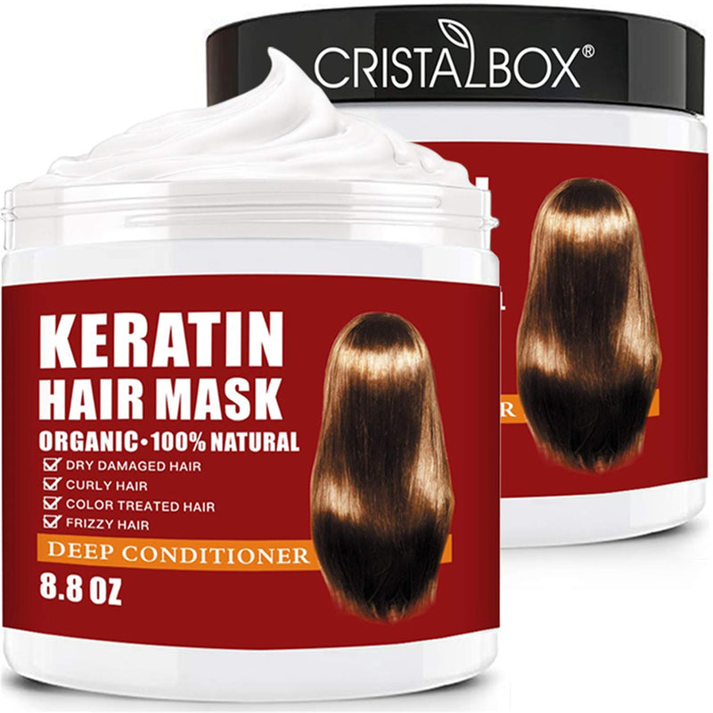 2 Pack Keratin Hair Mask,2021 Deep Repair Damage Hair Root, 250ml Hair Mask for Dry Damaged Hair,Hair Treatment Mask Hair Tonic Keratin Hair & Scalp Treatment Cristalbox