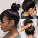 Straight Human Hair Wigs with Bangs Brazilian Virgin Straight Human Hair Wigs None Lace Front Wigs Human Hair 130% Density Glueless Machine Made Bob Wigs for Black Women Natural Color 22 Inch Beafay Hair