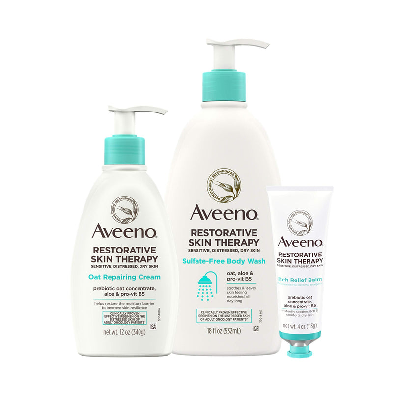 Aveeno Restorative Skin Therapy Repairing Cream with Restorative Skin Therapy Itch Relief Balm and Restorative Skin Therapy pH Balanced Body Wash Aveeno